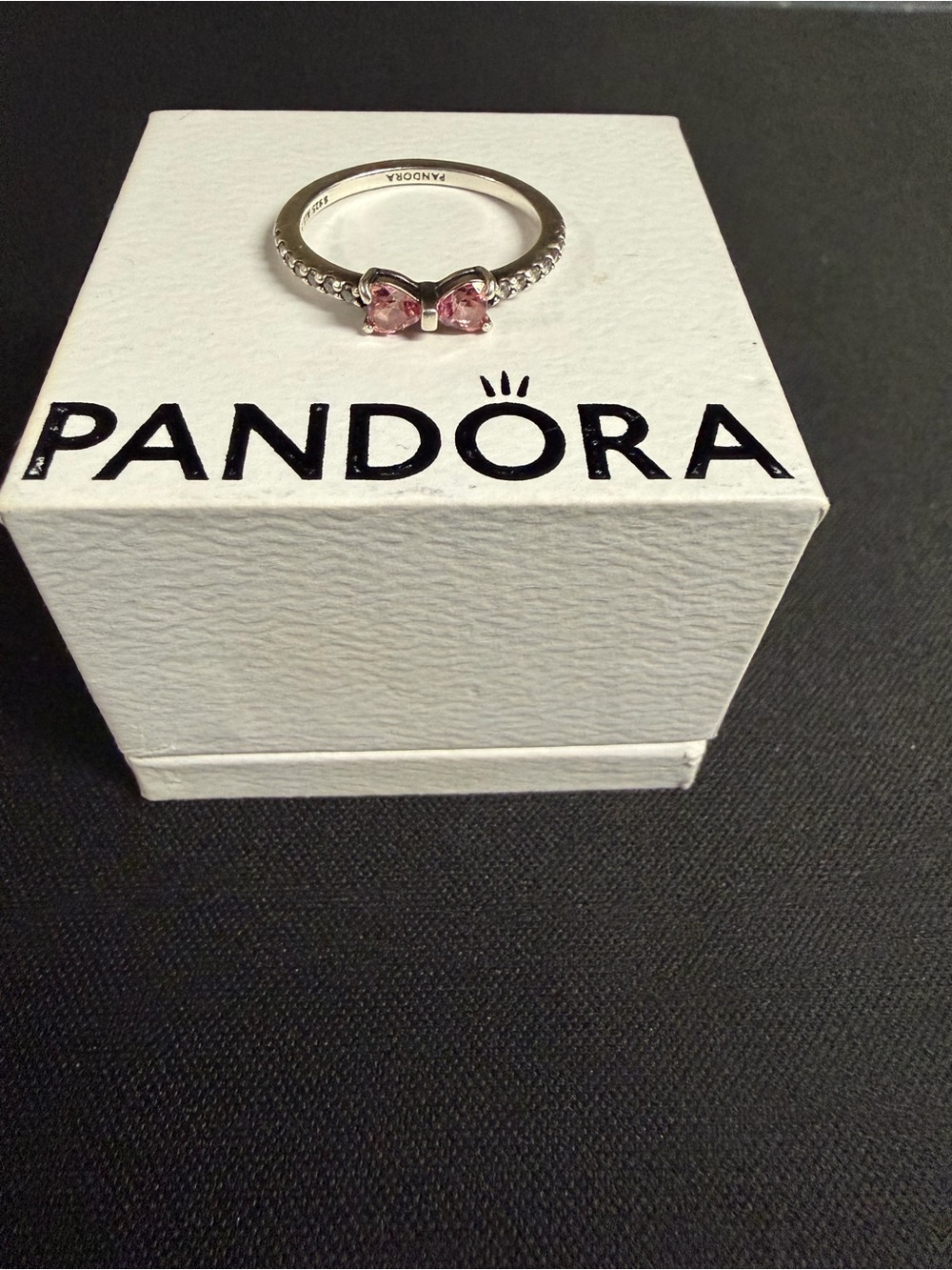 Pandora Sterling Silver Pink Bow Ring with Clear Accents